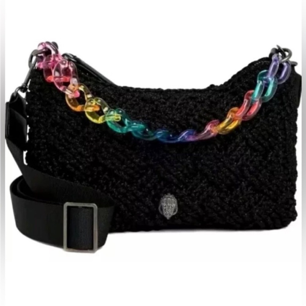 Kurt Geiger London Crochet Crossbody Bag Rainbow Coin Pouch Black Eagle NEW